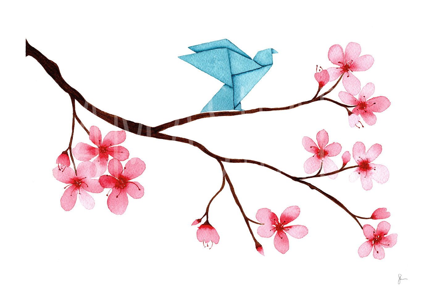 Blue Bird Blossom- Greeting Card