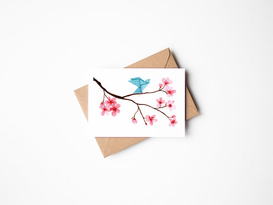 Blue Bird Blossom- Greeting Card