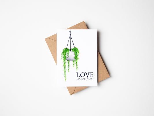 Love Grows Here - Hanging Pearls Greeting Card