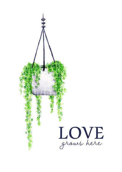 Love Grows Here - Hanging Pearls Greeting Card